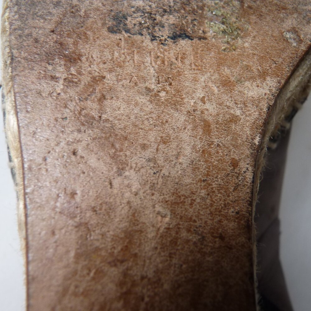 CELINE GRAY LEATHER ESPADRILLE WEDGE SANDALS SHOES 37 - Picture 4 of 6